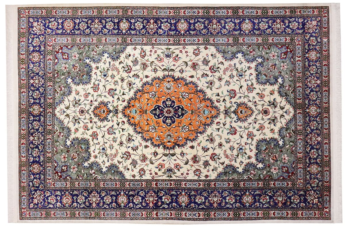 Perserteppich Ghom 207x141 cm, Naturfarben, handgeknüpft