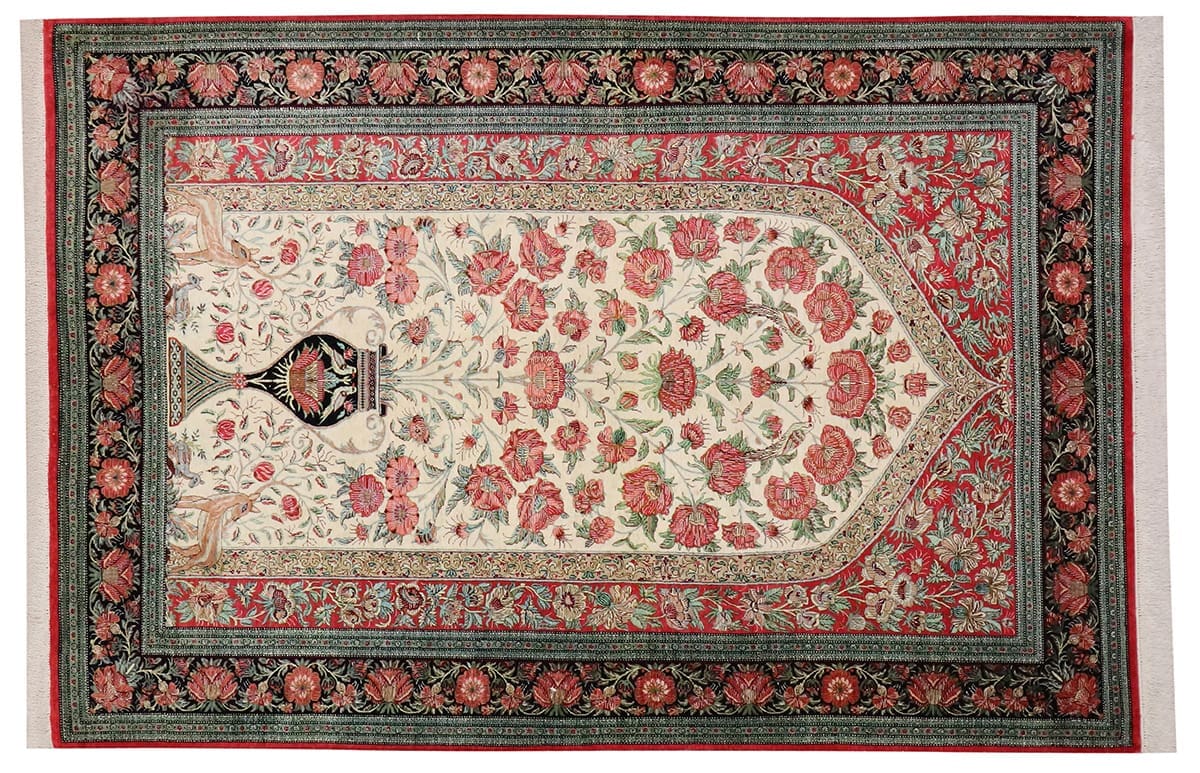 Perserteppich Ghom 209x140 cm Seidenteppich Unikat handgeknüpft