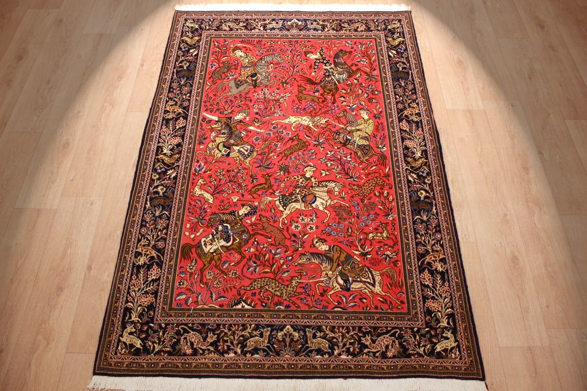 Perserteppich Ghom 214x139 cm Rot, Naturfarben, handgeknüpft