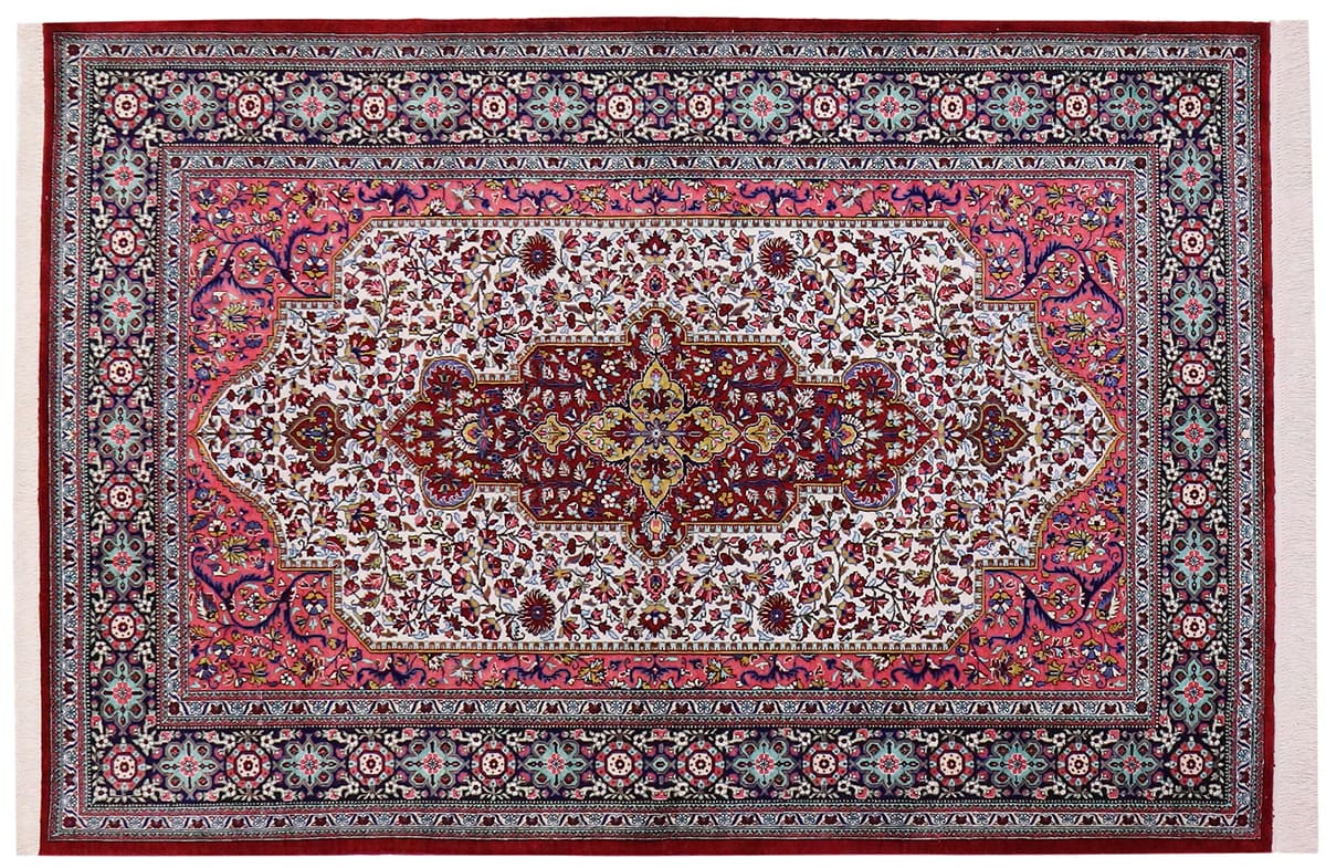 Reiner Seidenteppich Ghom 142x101 cm, Naturfarben, handgeknüpft