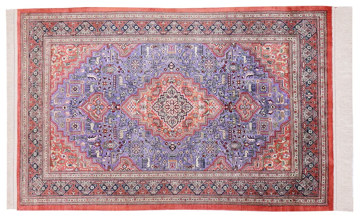 Reiner Seidenteppich Ghom 156x101 cm, Elfenbein, handgeknüpft