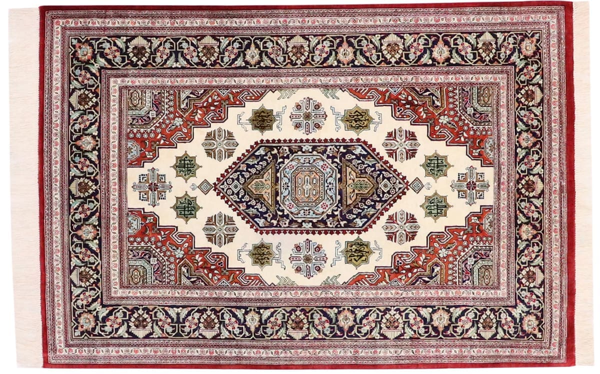 Seidenteppich Ghom 121x81 cm – harmonische Farben, handgeknüpft