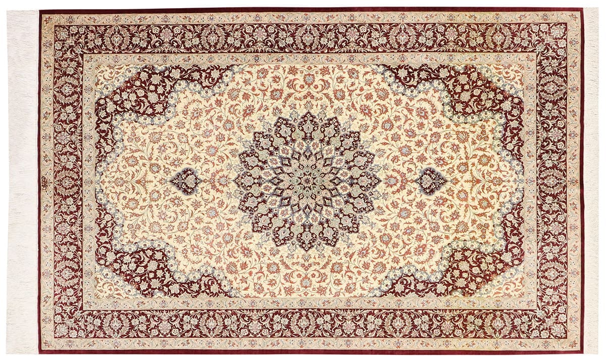 Seidenteppich Ghom 200x128 cm, Naturfarben, handgeknüpft, Orientteppich