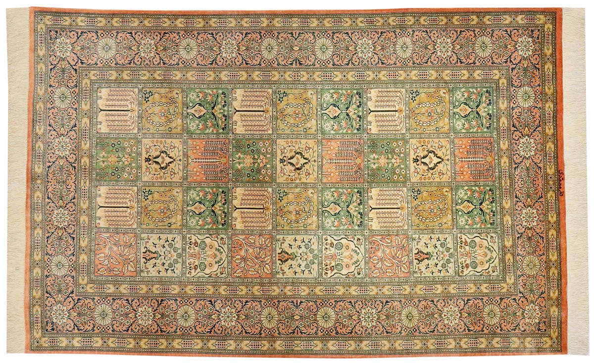 Seidenteppich Gom 162x104 cm Orange, feingliedrig, handgeknüpft