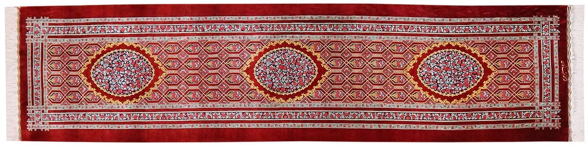 Seidenteppich Läufer Ghom 308x79 cm, harmonische Farben, handgeknüpft