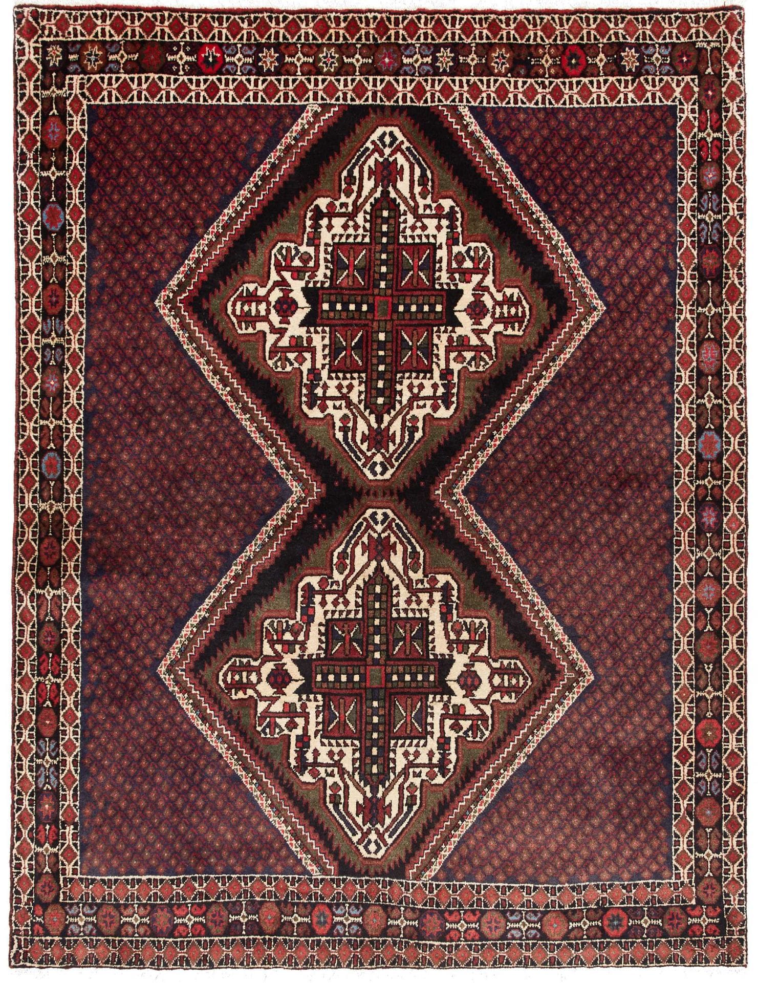 Shiraz Teppich 139 x 178cm, Wolle, geometrisches Muster, handgeknüpft