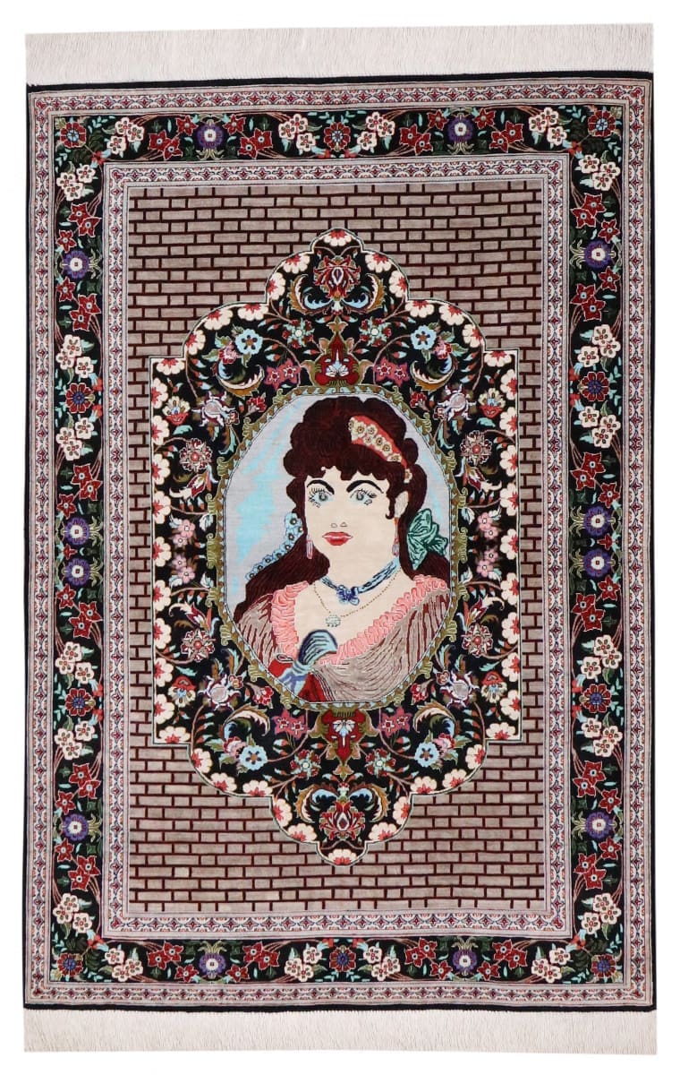 Wandteppich Ghom Seidenteppich 152x101 cm, harmonische Farben, handgeknüpft