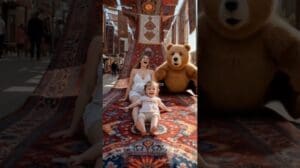 „Das lustige Teppichrutscher-Abenteuer der Bärenfamilie in Turkmenistan“🐻🤰👶