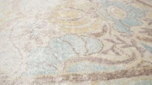 „Teppich im Oushak-Stil in Blau und Beige-Braun mit Blumenmustern - 15189“