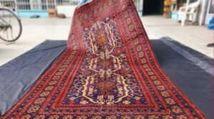 Blaues und rotes Vintage Baloch Woll-Teppich, handgeknüpft in Herat, Afghanistan