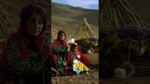 Das Spinnen von Fäden zum Weben von Teppichen mit natürlicher Schaf- und Ziegengarn im Qashqai-Stamm von Shiraz