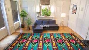 Handgefertigter blauer Woll-Kilim - großer, multifarbiger und einzigartiger Kilim für Wohnzimmer und Innenräume
