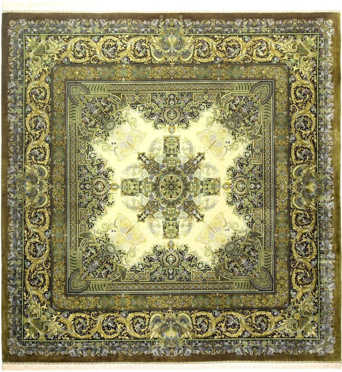 NEU 257×251 cm Handgeknüpfter Hossein Erami Ghom Seidenteppich „Versace – Green & Black“ | 6,45 m² | 66,3 Raj | 6.553.600 Knoten | 100 % Seide