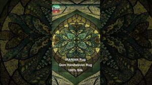 PERSISCHER Grüner und Goldener Seidenteppich QOM Handgefertigter Teppich 1×1,5 m 3,28×4,92 ft 2113