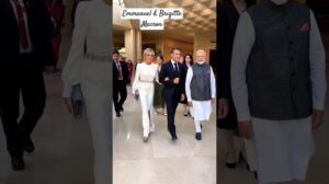 Staatsbankett im LOUVRE 🇫🇷 Emmanuel & Brigitte Macron. First Lady trägt ein Kleid von Louis Vuitton.