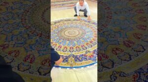 Verzierte runde Tabriz-Teppiche Seide #handgewebterTeppich #Wohnungsdekoration #runderTeppich #persischerTeppich