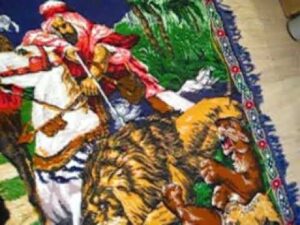 Vintage-Teppich Algerien: 'Löwenjagd'