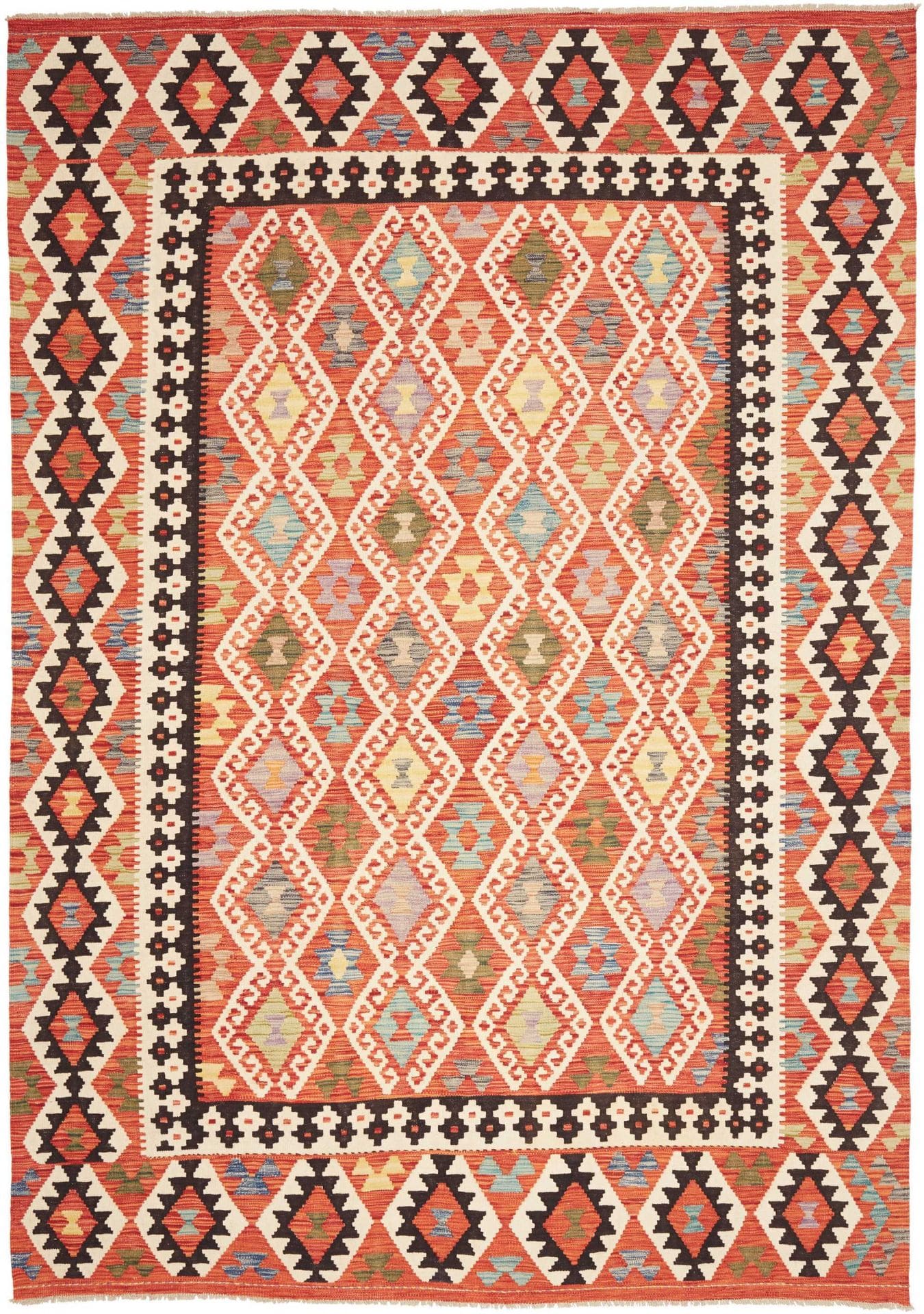 Kelim Teppich 211 x 296 cm Schurwolle handgewebt rustikal