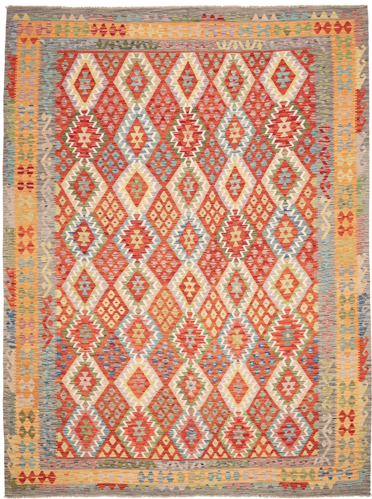 Kelim Teppich 258 x 343 cm Schurwolle handgewebt rustikal