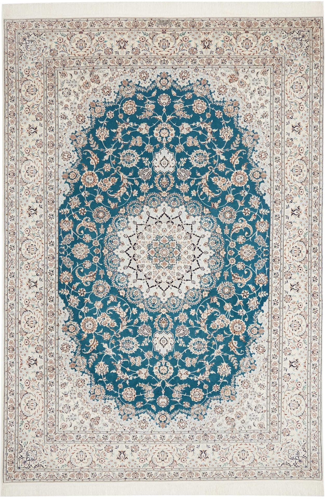 Nain Teppich 211 x 304 cm, florales Muster, handgeknüpft