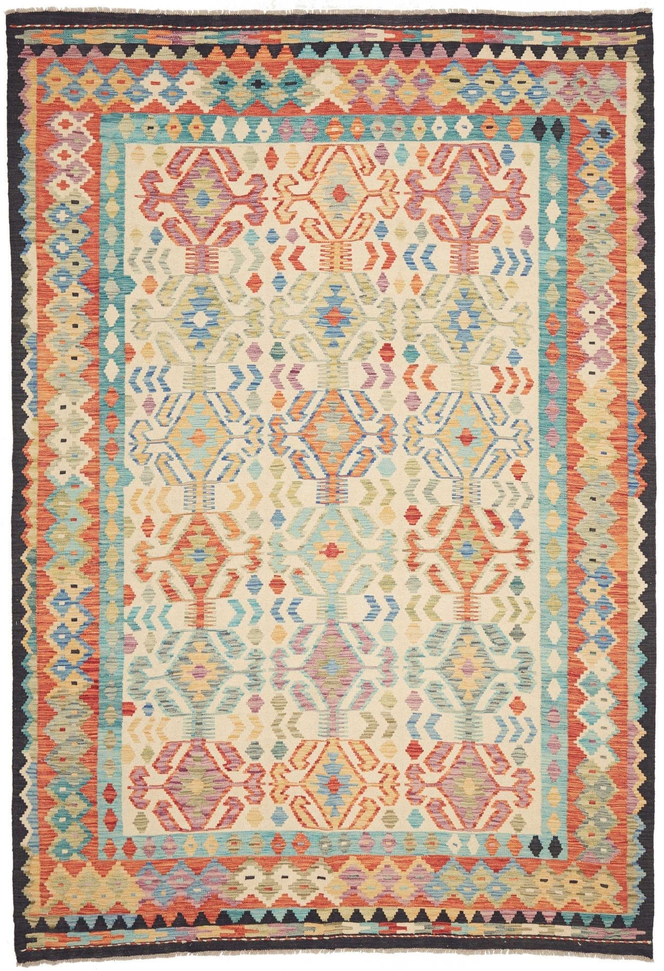 Orientteppich Kelim 204 x 293 cm Schurwolle handgewebt rustikal