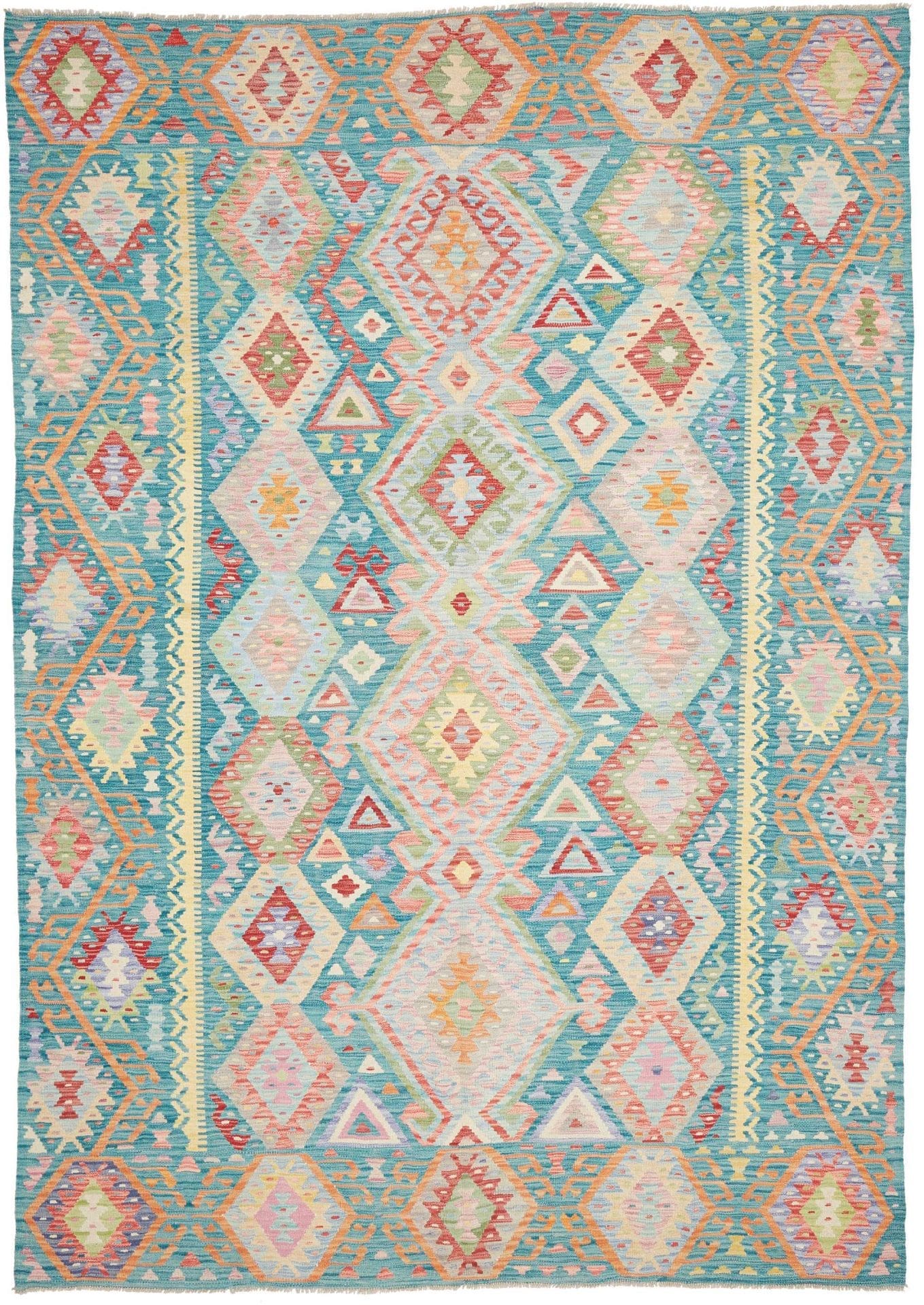 Orientteppich Kelim 206 x 291 cm Schurwolle handgewebt rustikal