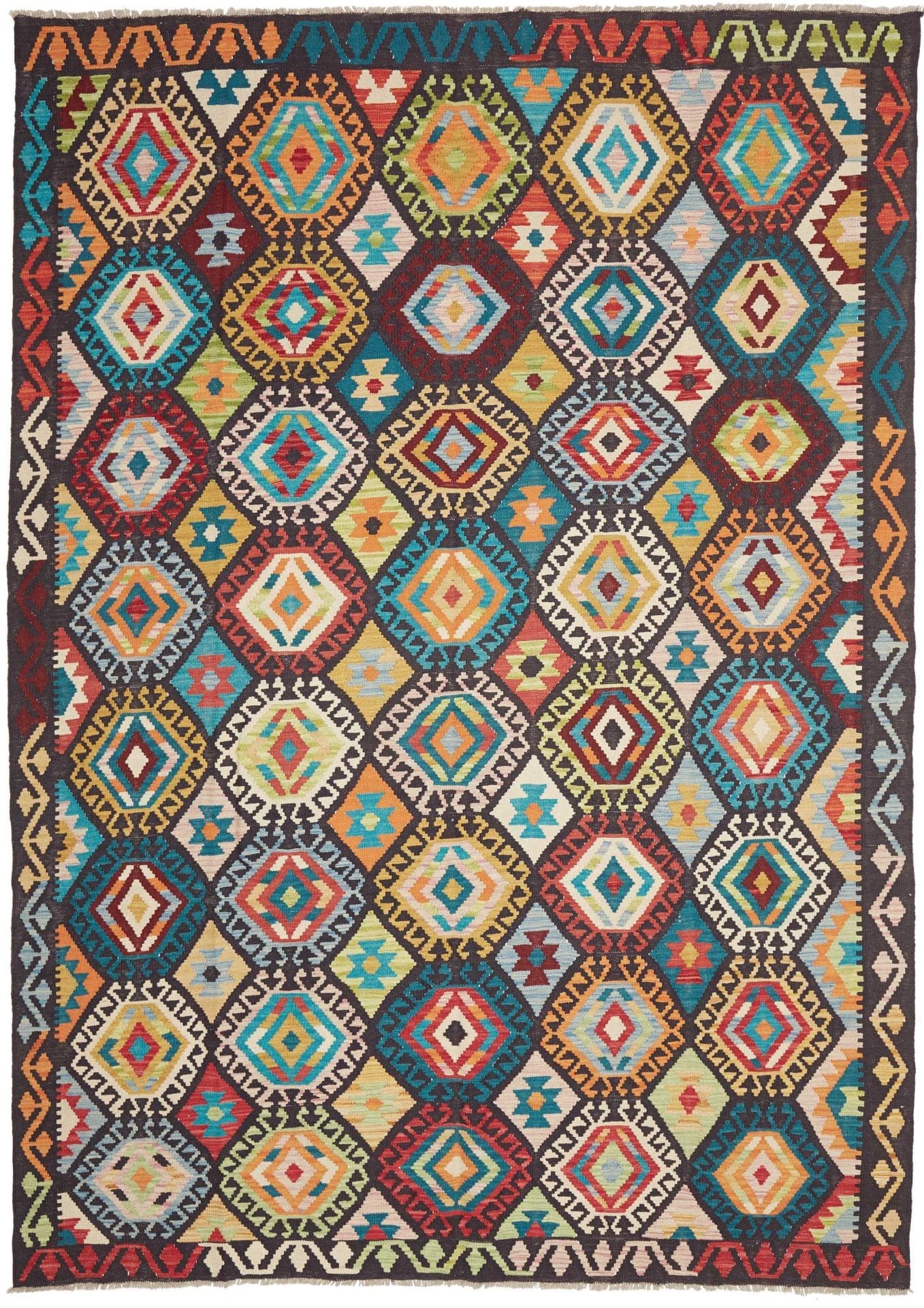 Orientteppich Kelim 206 x 296 cm Schurwolle handgewebt rustikal