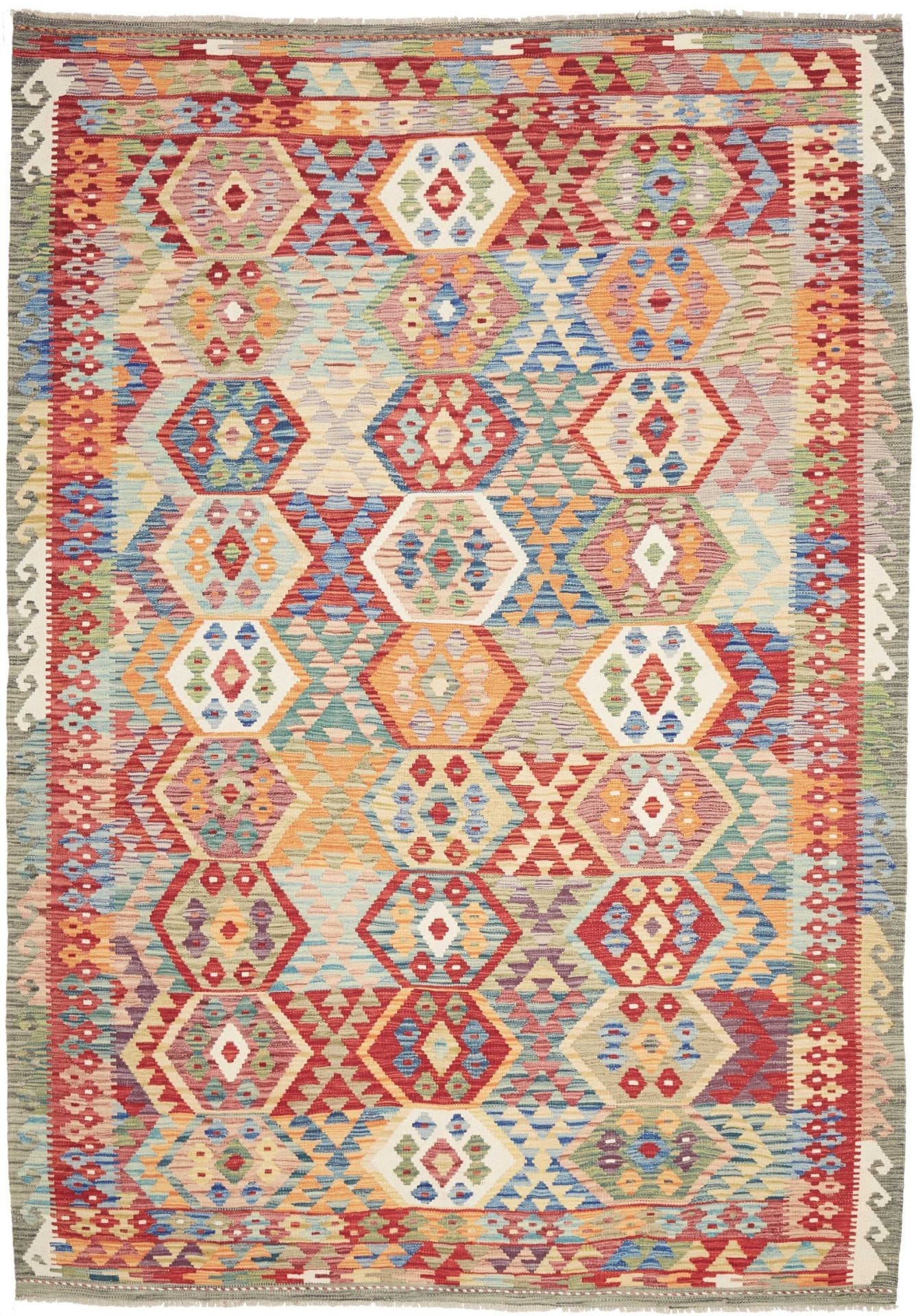 Orientteppich Kelim 208 x 291 cm Schurwolle handgewebt rustikal