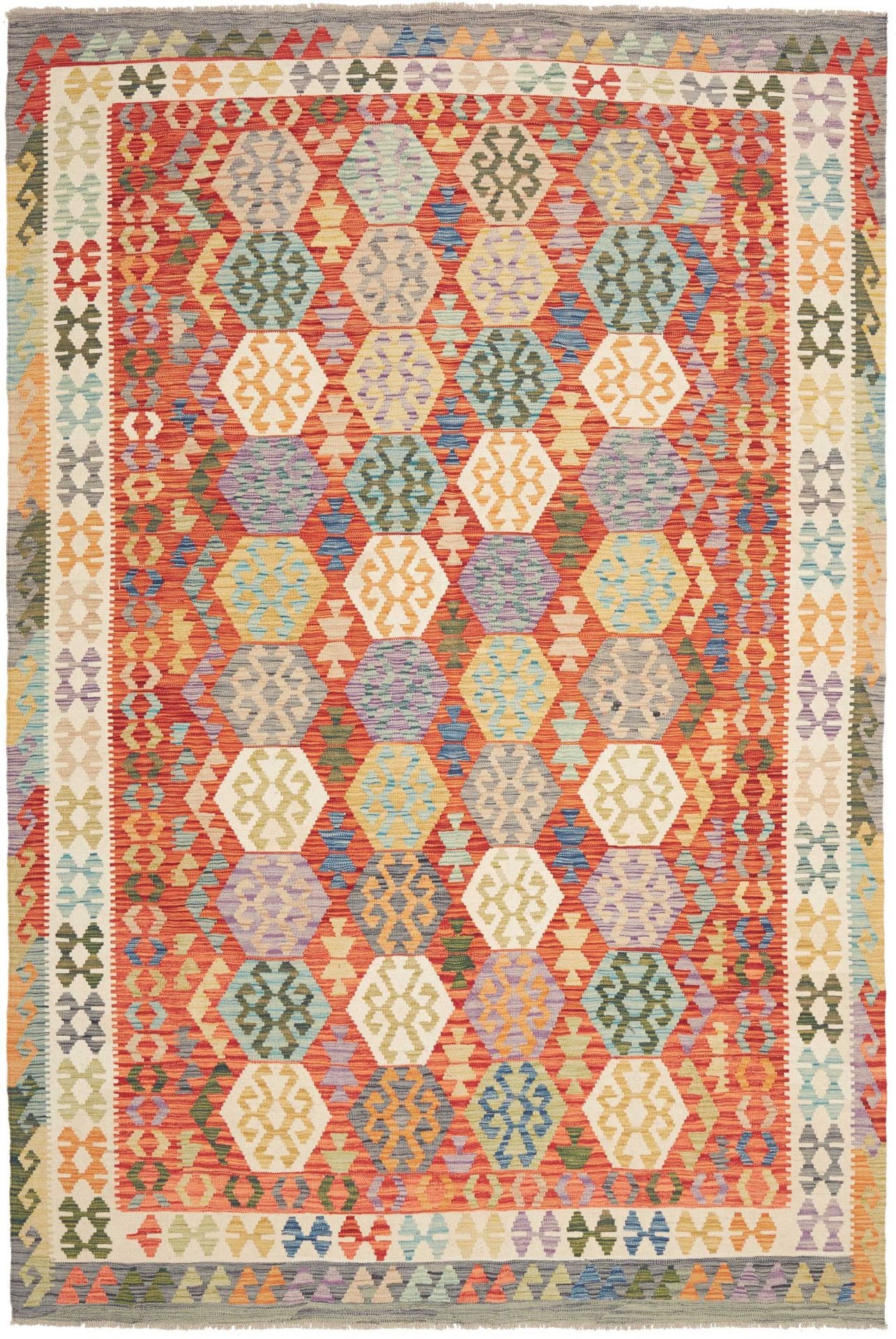 Orientteppich Kelim 208 x 300 cm Schurwolle handgewebt rustikal