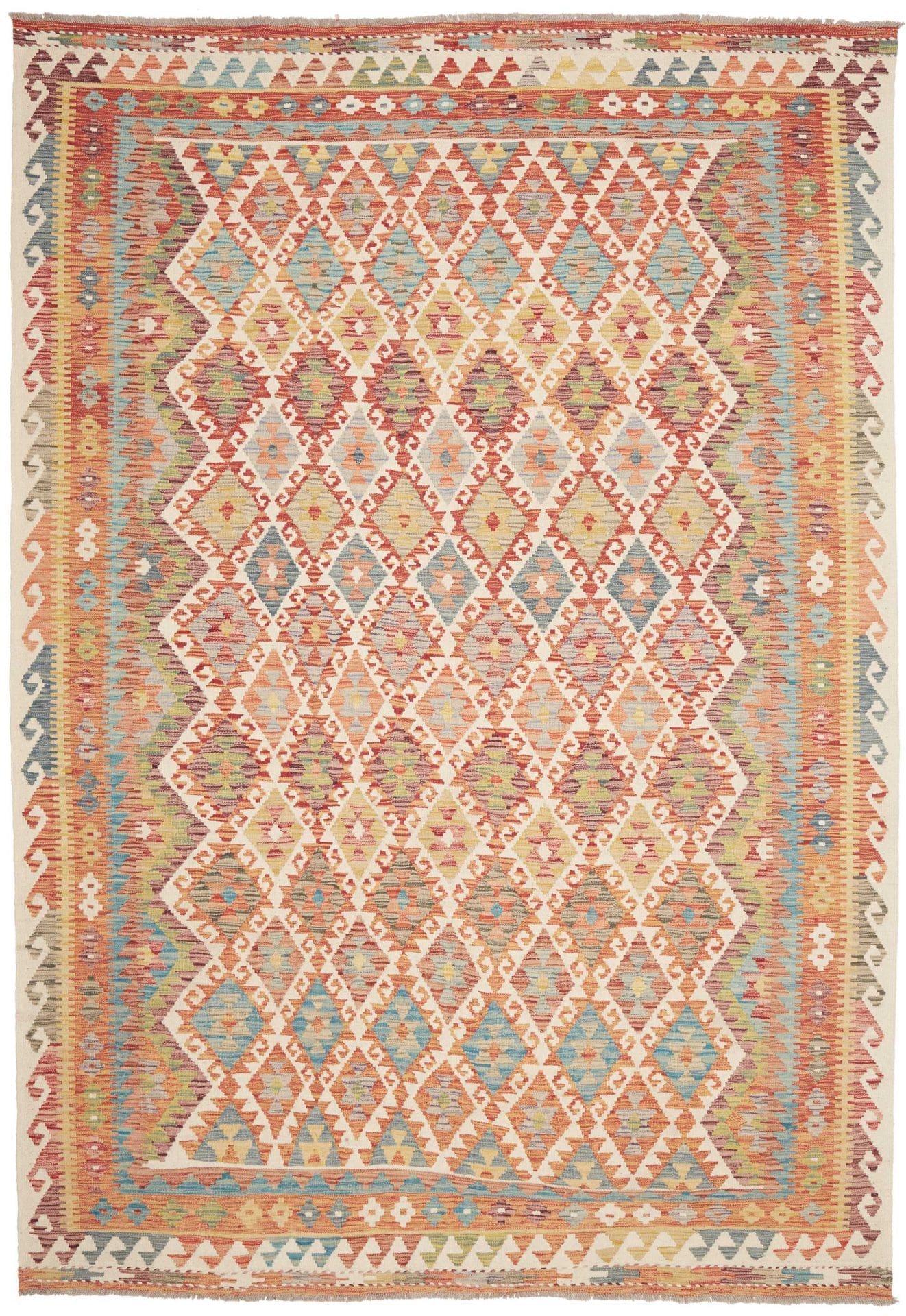 Orientteppich Kelim 209 x 301 cm Schurwolle handgewebt rustikal