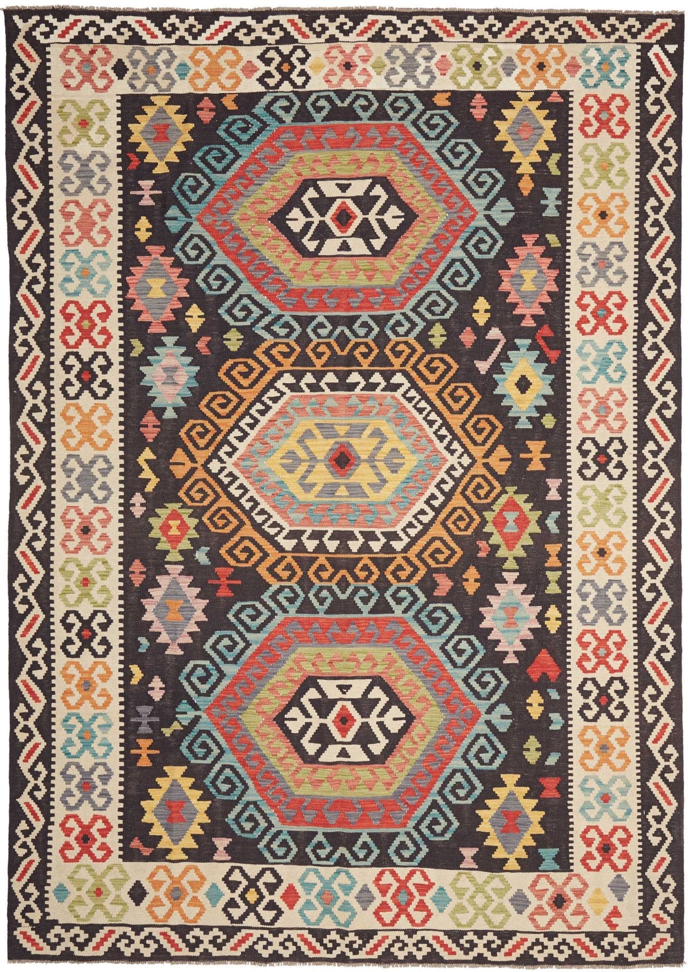 Orientteppich Kelim 210 x 292 cm Schurwolle handgewebt rustikal