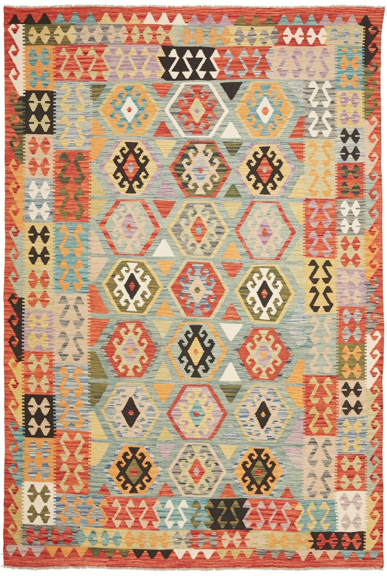 Orientteppich Kelim 210 x 314 cm Schurwolle handgewebt rustikal