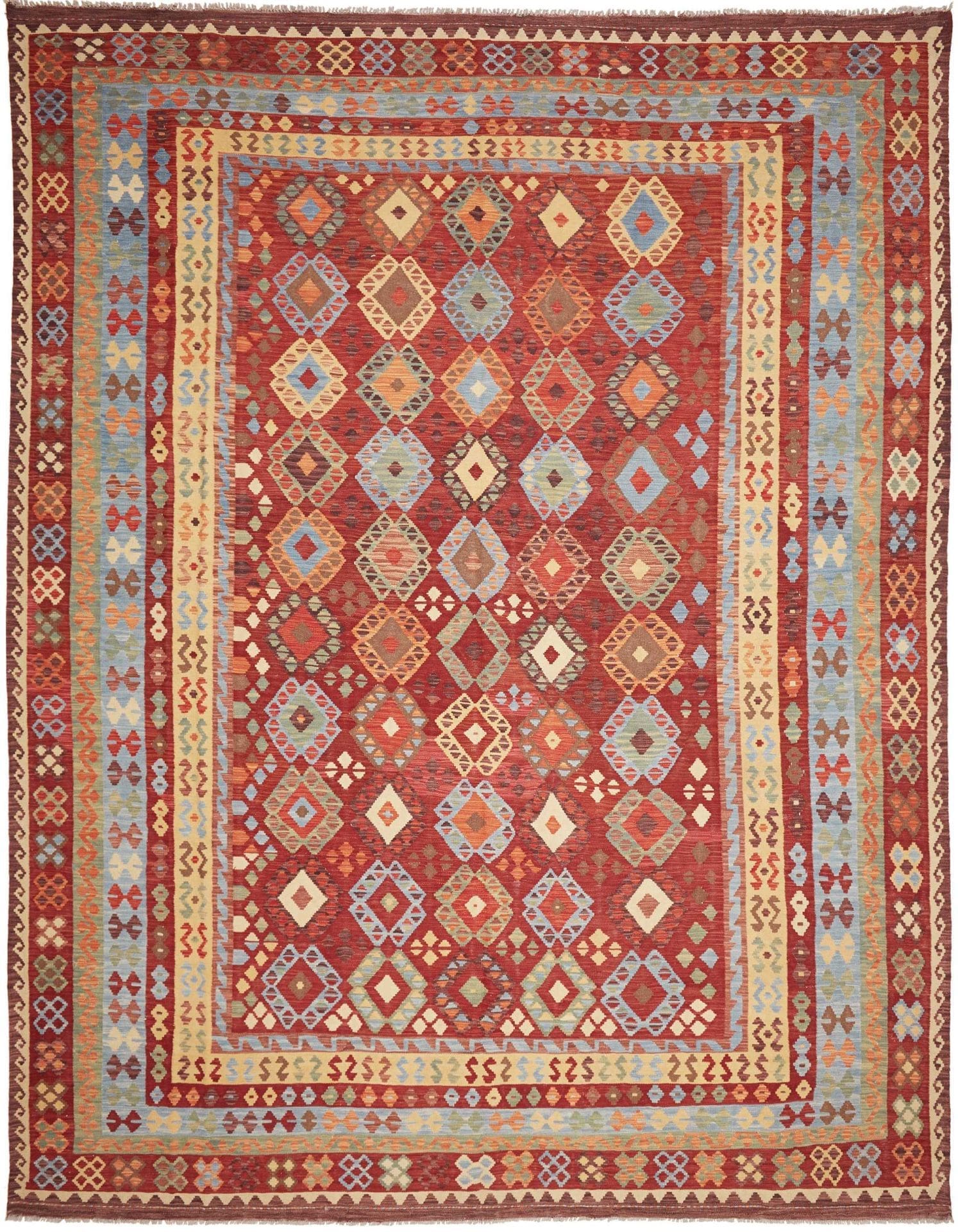 Orientteppich Kelim 313 x 401 cm Schurwolle handgewebt rustikal