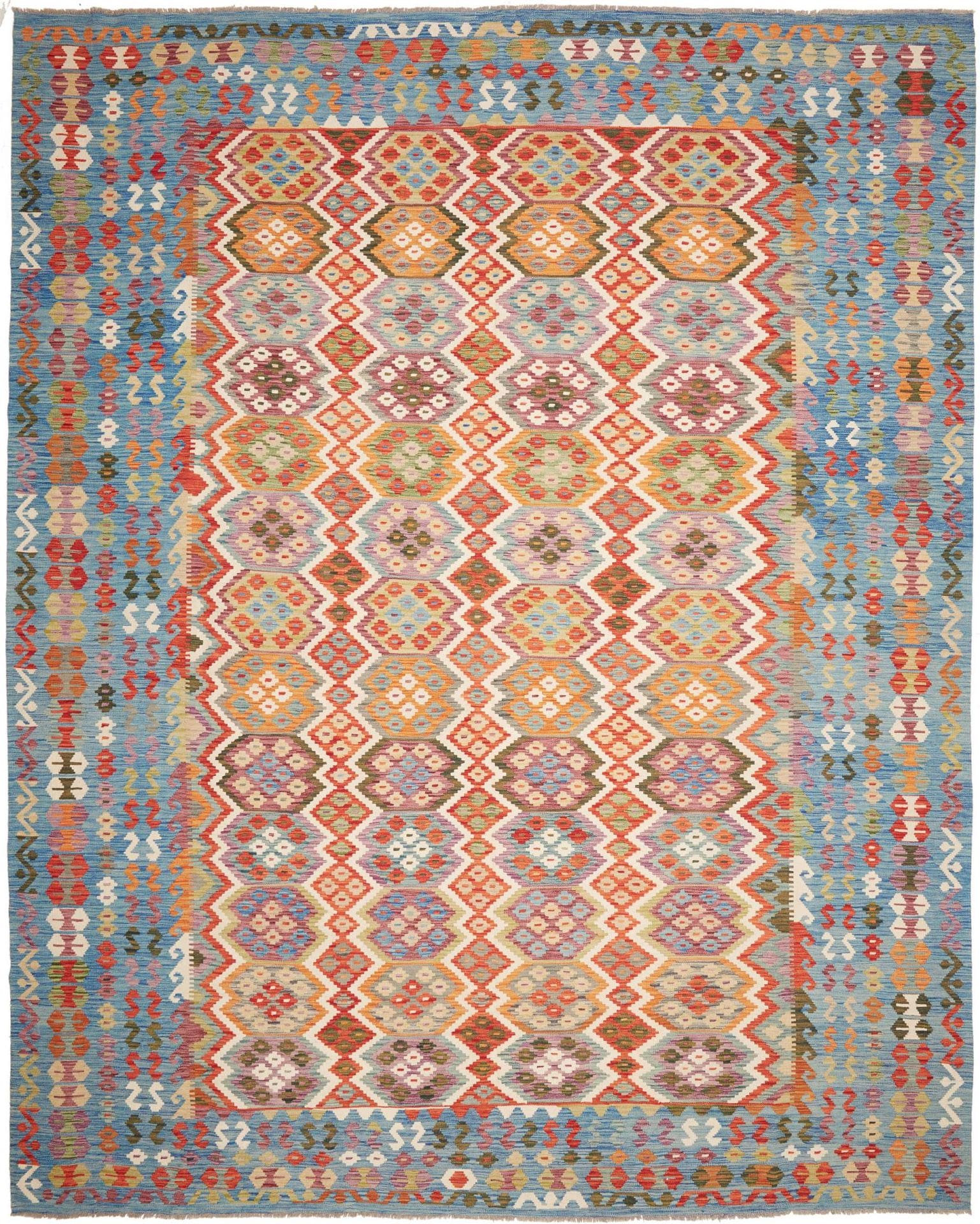 Orientteppich Kelim 316 x 392 cm Schurwolle handgewebt rustikal