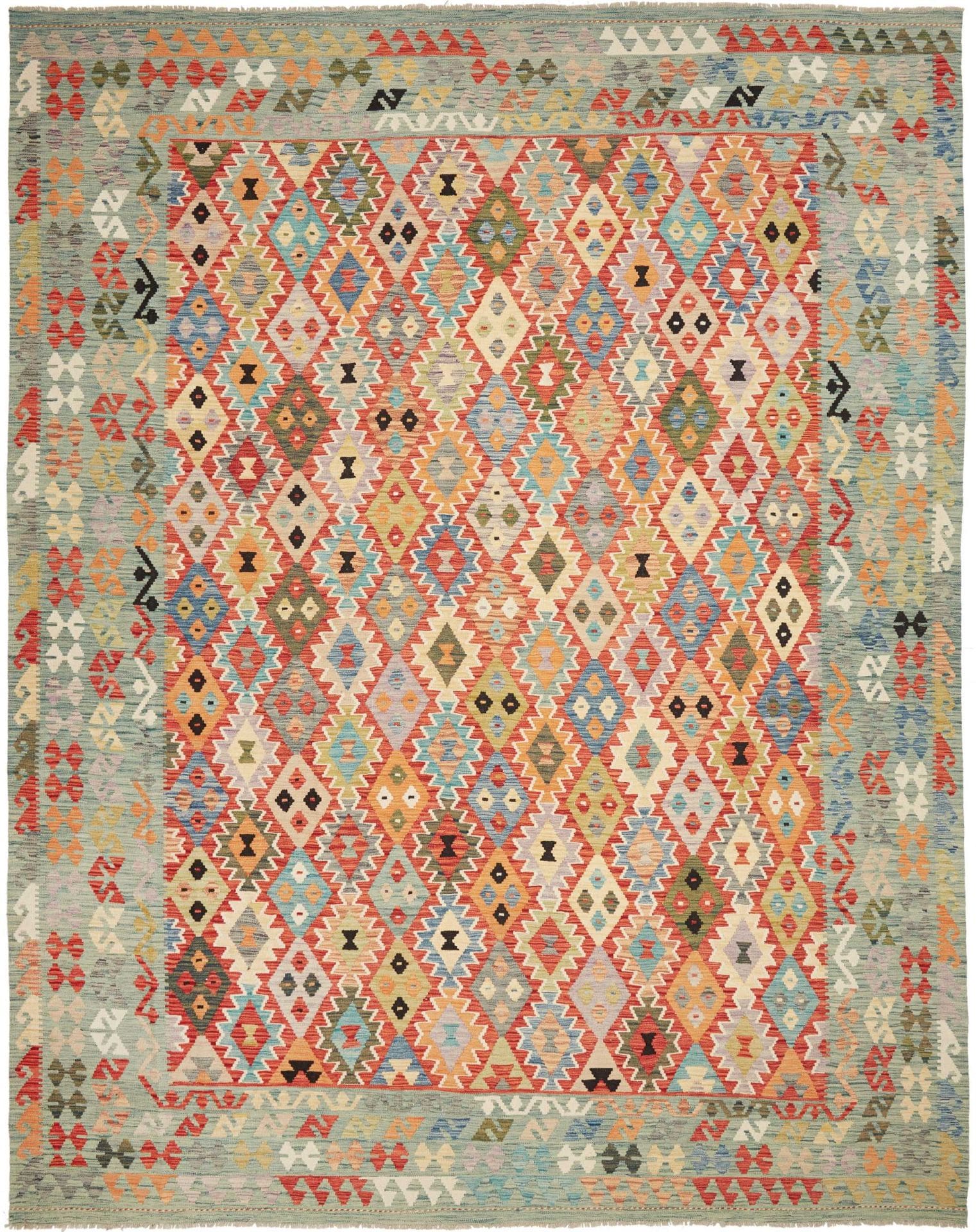 Orientteppich Kelim 318 x 397 cm Schurwolle handgewebt rustikal