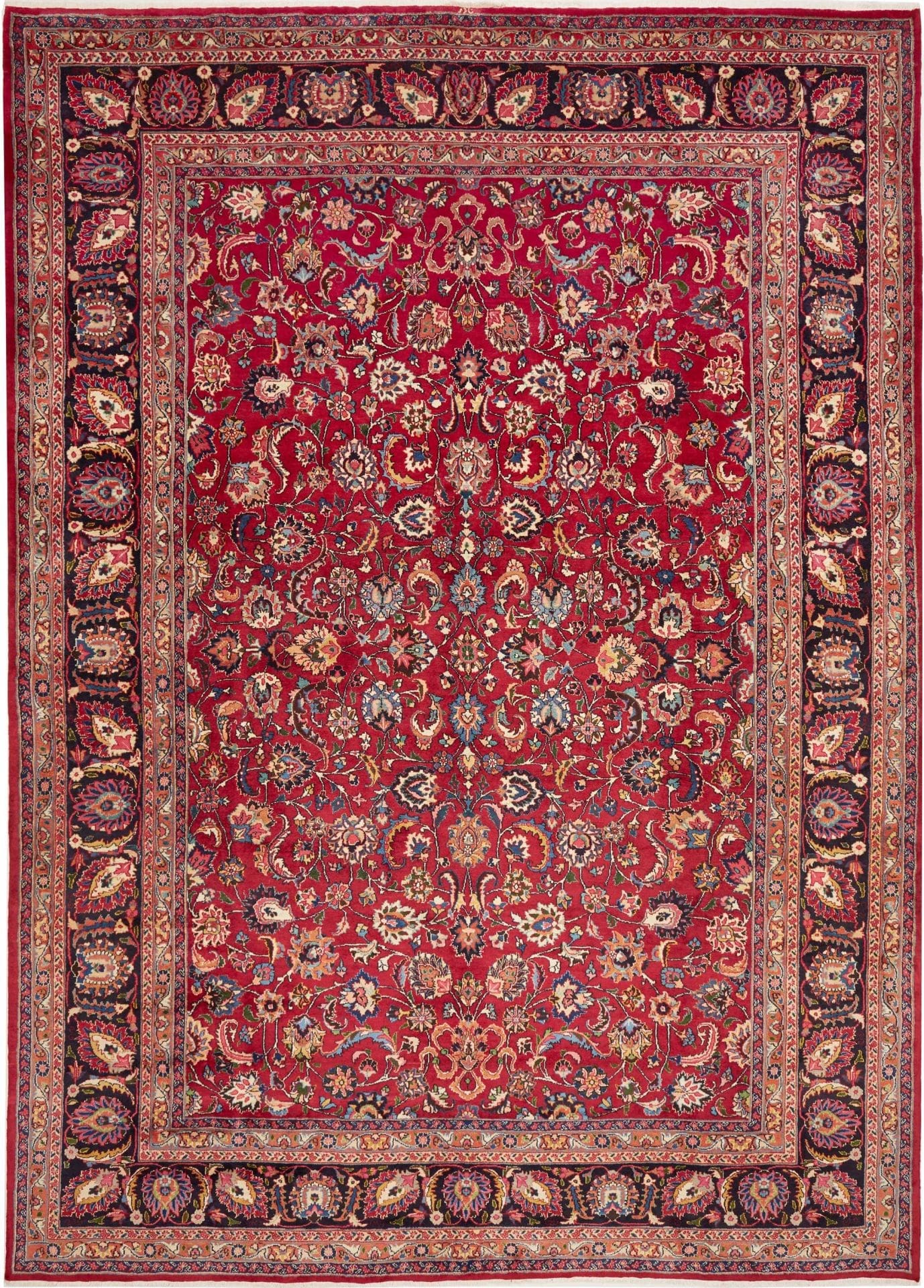 Persischer Mashad Teppich 298 x 408 cm, florales Muster, handgeknüpft