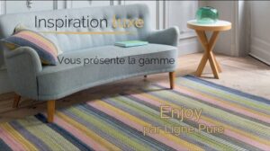 Bunt gestreifter Teppich in pastel Farben, handgefertigt, 100% Wolle von Ligne Pure