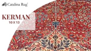 Delikates florales Muster Rot und Blau Persisches 10 x 13 Kerman Teppich
