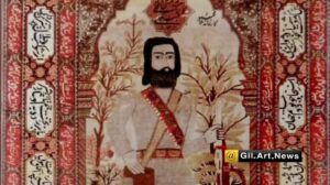 Der alte Teppich erinnert an die Verfassungrevolution mit dem Bild von Mirza Kuchak Khan