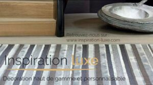Gestreifter Teppich in Grau aus Wolle und Viskose von Ligne Pure