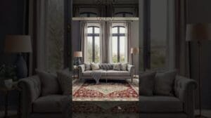 Wenn Modernes auf Klassisches trifft, zeigt der Perserteppich in diesem Raum seinen modischen Charme. Er verleiht diesem Wohnzimmer, das in Neutralfarben gehalten ist, einen Farbklecks.