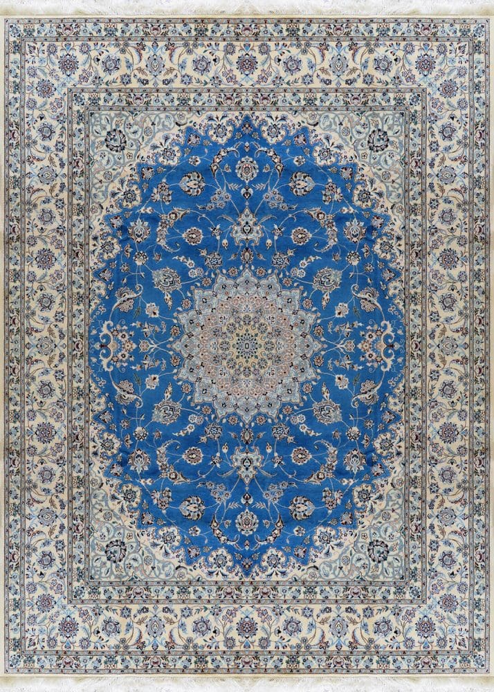 Perserteppich Nain 6La 280 x 205 cm Schurwolle & Seide handgeknüpft blau