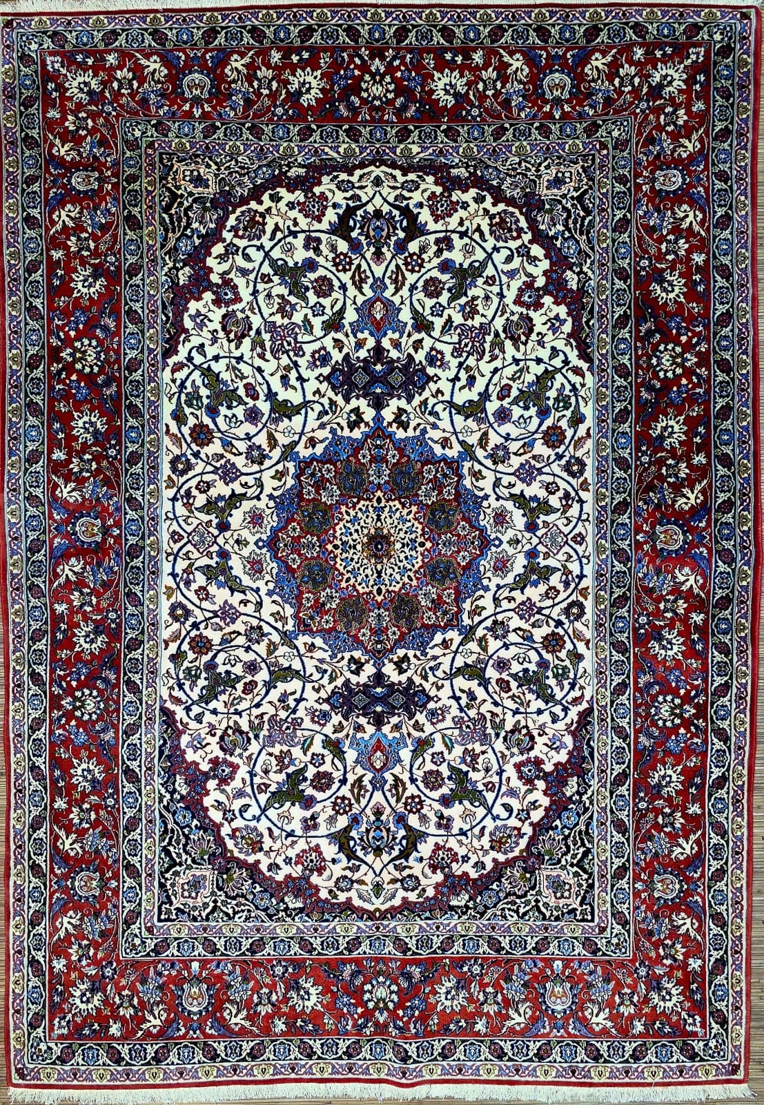 Persischer Teppich Isfahan 220 x 158 cm Korkwolle handgeknüpft schön