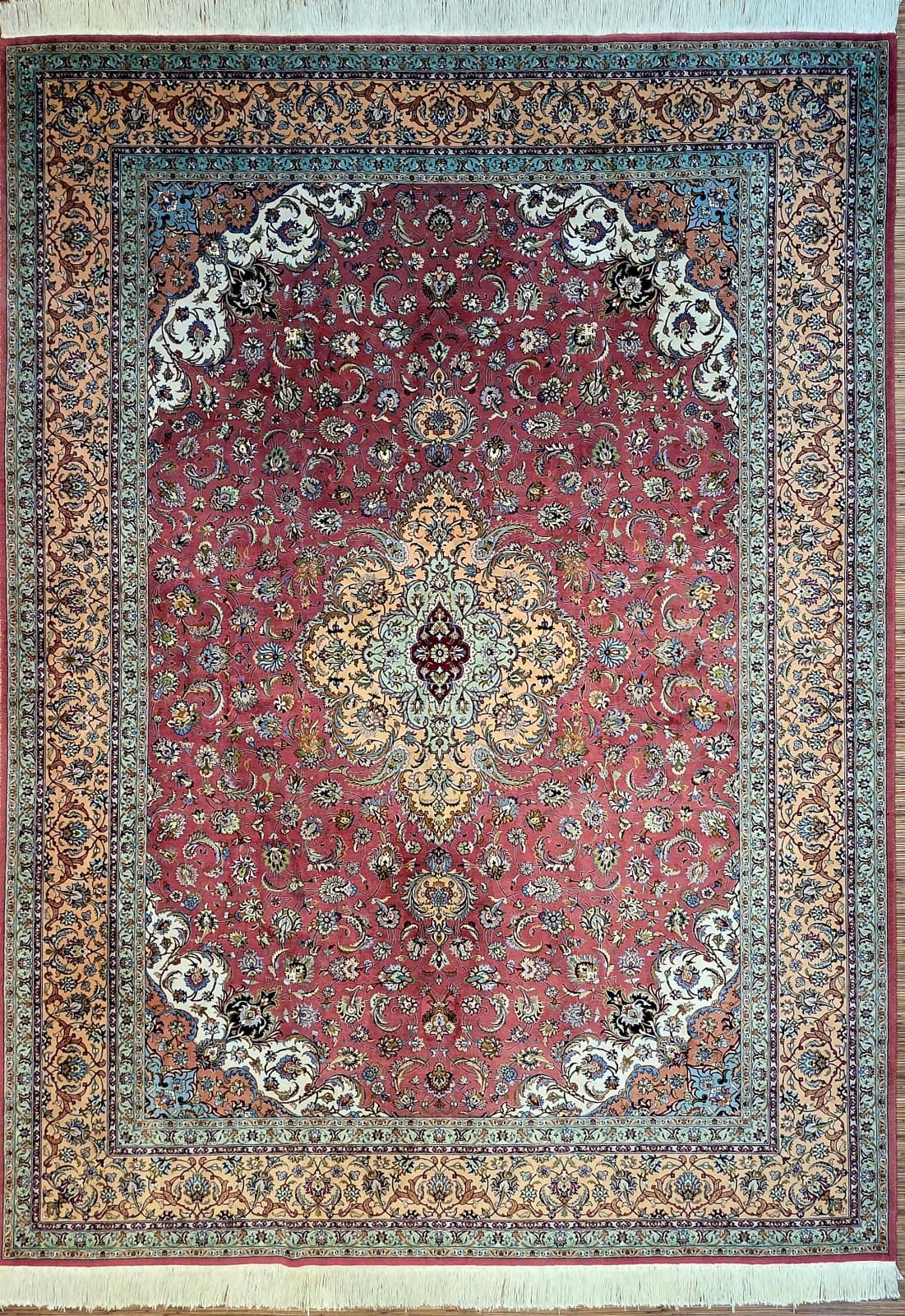 (Verkauft) Persischer Teppich Täbriz 50 Raj 355 x 252 cm Korkwolle handgeknüpft floral