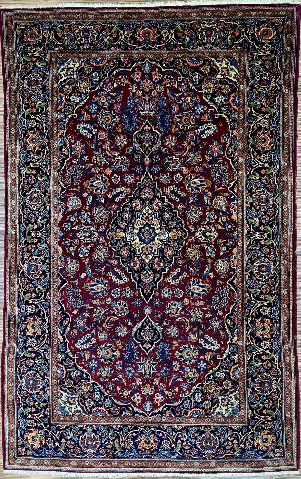 Persischer Keschan Teppich 215 x 134 cm handgeknüpft rot original