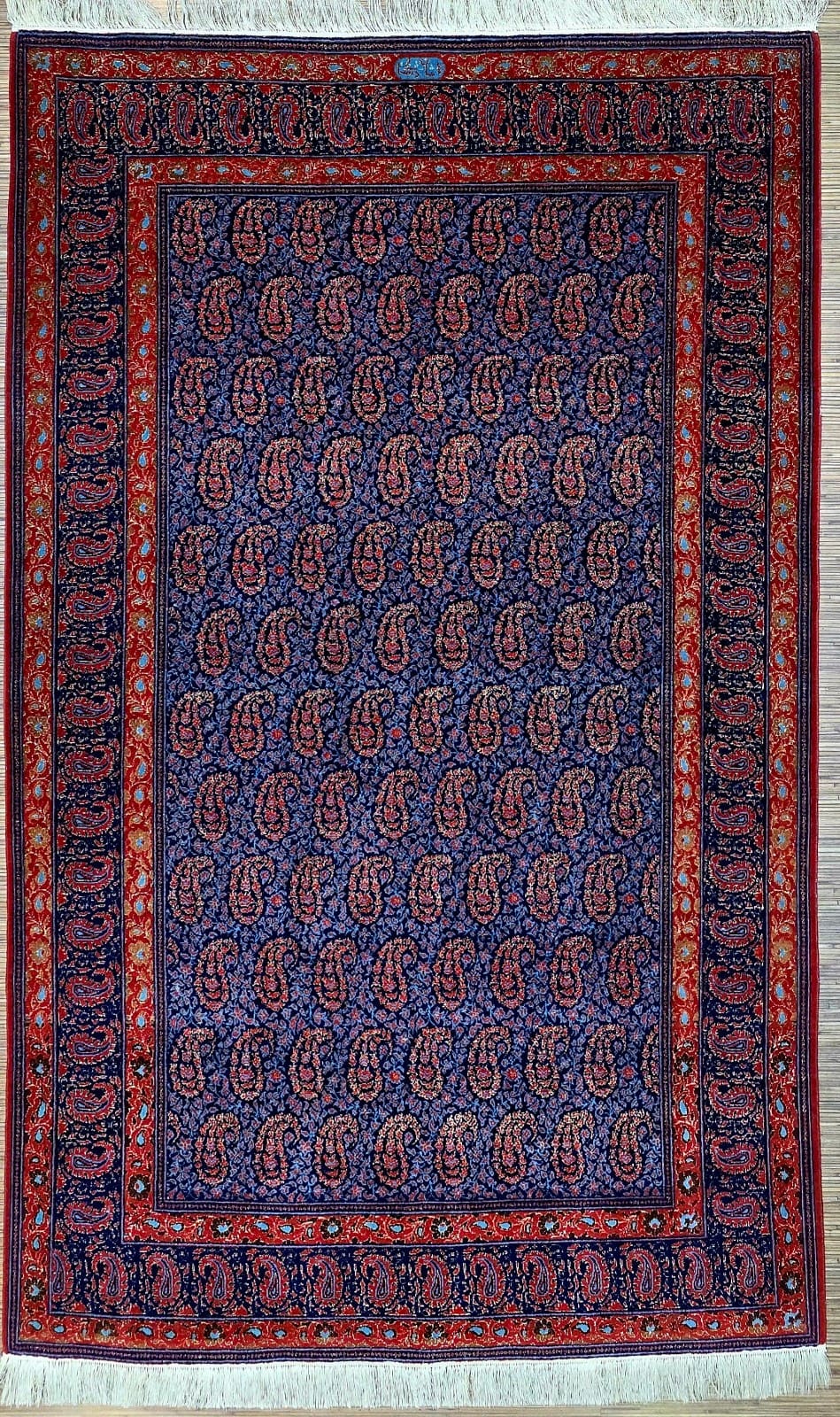 Persischer Keschan Teppich 220 x 137 cm Handgeknüpft Blau