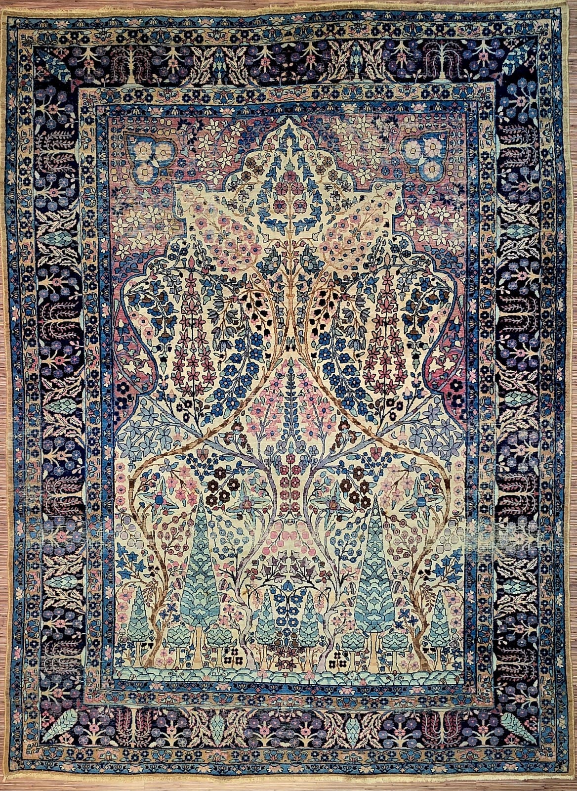 Antiker Persischer Teppich Kerman Lawar 330 x 237 cm Schurwolle handgeknüpft