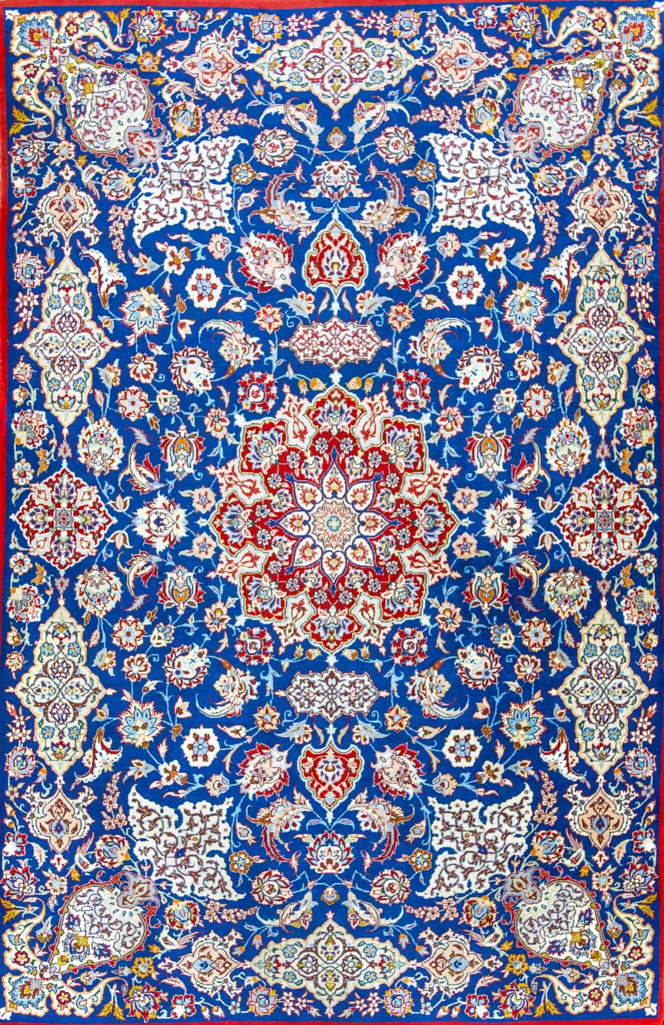 156×102cm Rarer Handgeknüpfter historischer Isfahan Perserteppich ca. 80 Jahre alt 1 Miollion Knoten/Qm Korkwolle auf Seide Unikat Zeitlos Meisterknüpfung W1(#447)