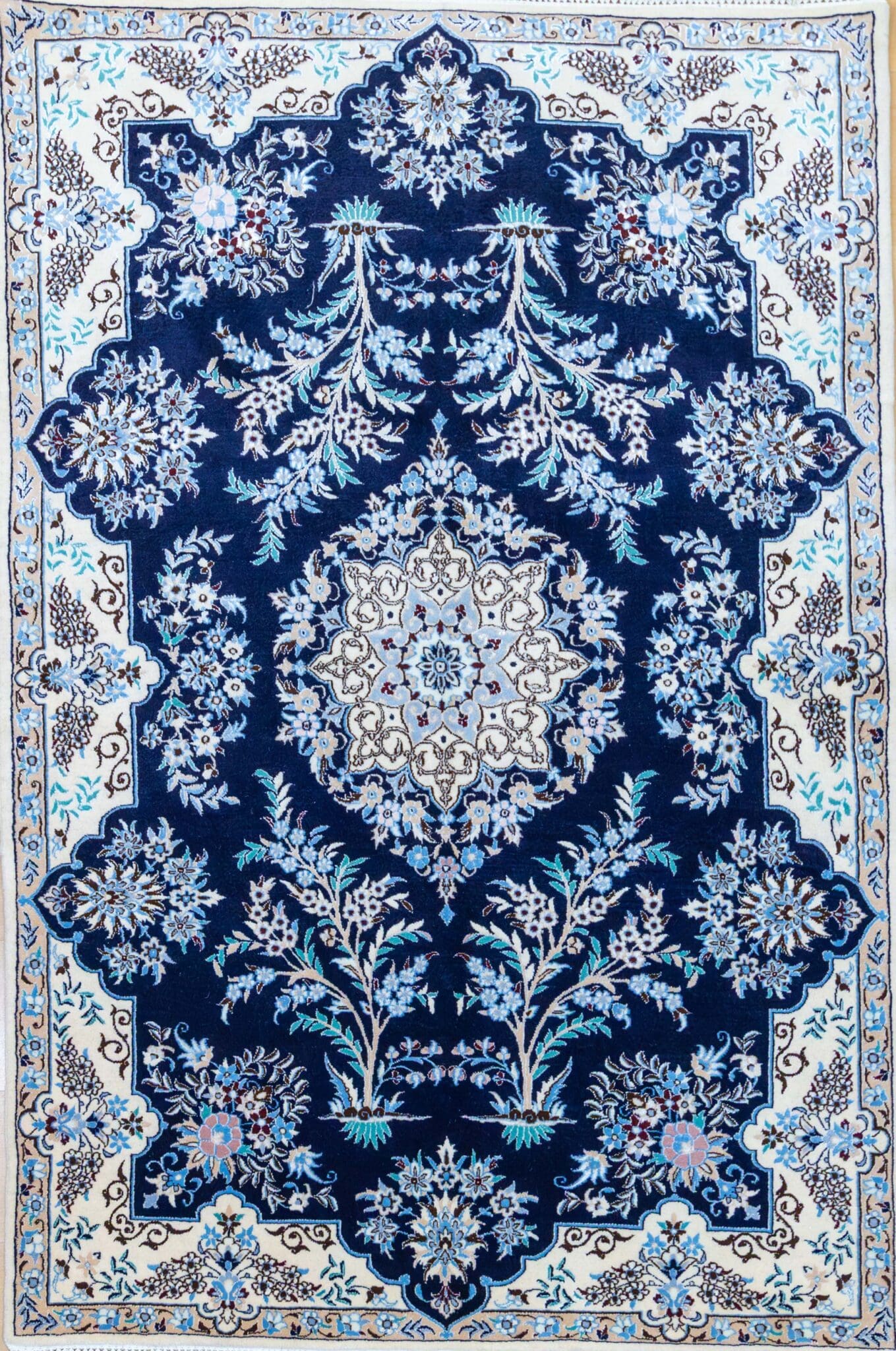Unikat Perserteppich Nain 178 x 115 cm 6La 60Raj 700K/Qm 15% Seide & 85% Wolle handgeknüpft seltenes klassisches Blumenmuster W1(#439)