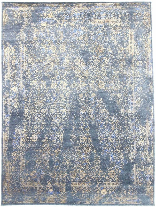 Orientteppich Indien 350 x 263 cm Bambusseide handgeknüpft Blau